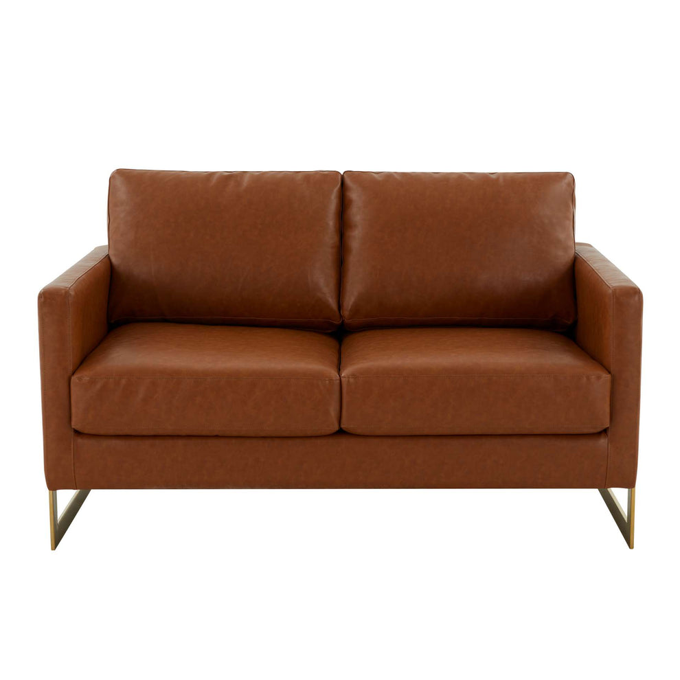 LeisureMod Lincoln Modern Mid-Century Upholstered Leather Loveseat with Gold Frame | Loveseats | Modishstore - 12