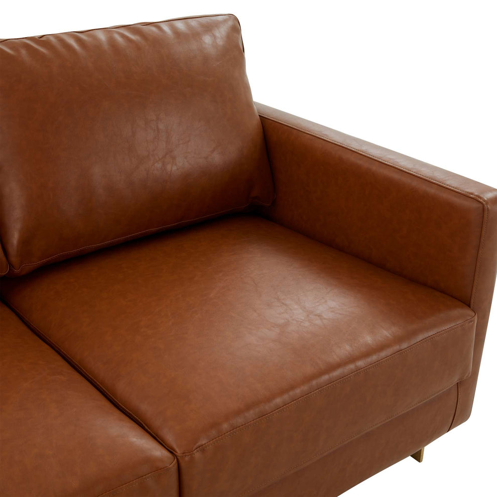 LeisureMod Lincoln Modern Mid-Century Upholstered Leather Loveseat with Gold Frame | Loveseats | Modishstore - 8