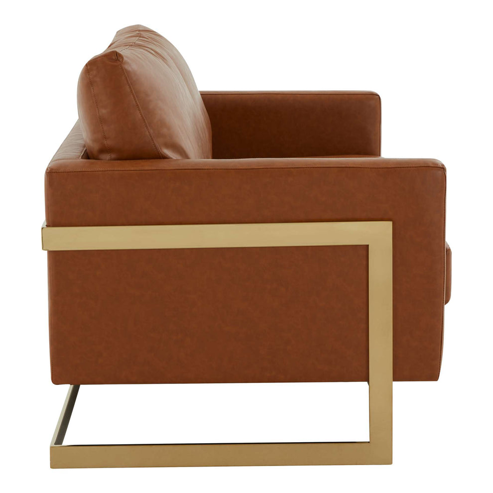 LeisureMod Lincoln Modern Mid-Century Upholstered Leather Loveseat with Gold Frame | Loveseats | Modishstore - 10