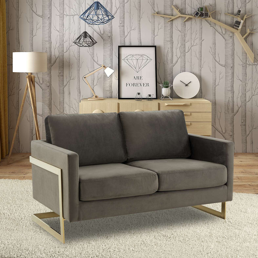 LeisureMod Lincoln Modern Mid-Century Upholstered Velvet Loveseat with Gold Frame | Loveseats | Modishstore - 19