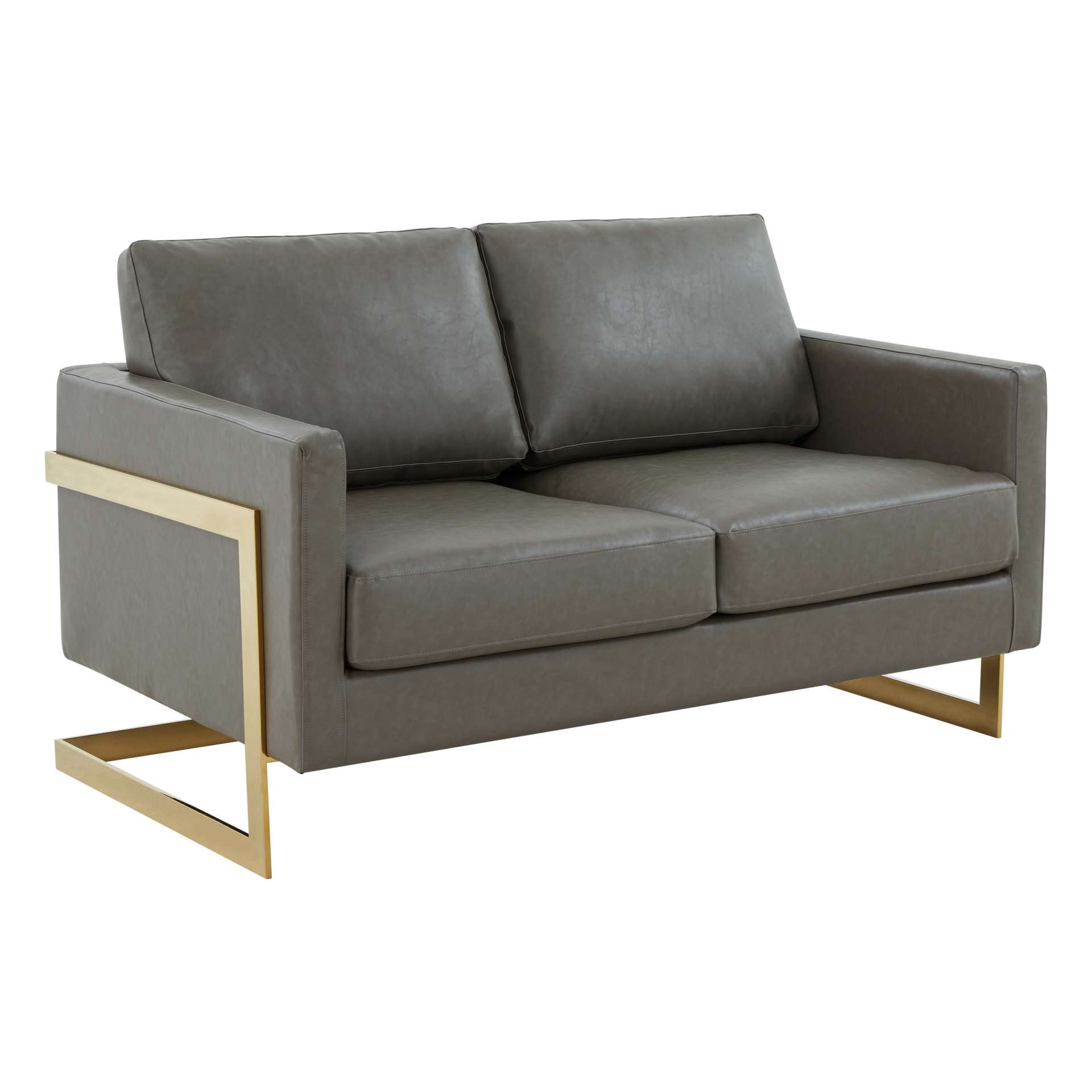 LeisureMod Lincoln Modern Mid-Century Upholstered Leather Loveseat with Gold Frame | Loveseats | Modishstore - 17