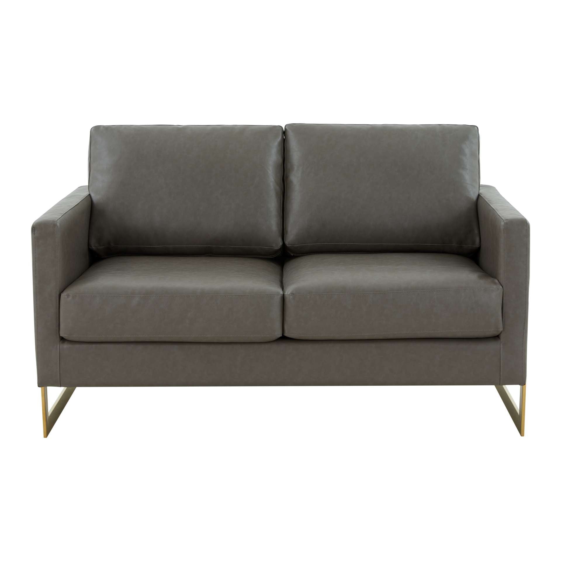 LeisureMod Lincoln Modern Mid-Century Upholstered Leather Loveseat with Gold Frame | Loveseats | Modishstore - 18
