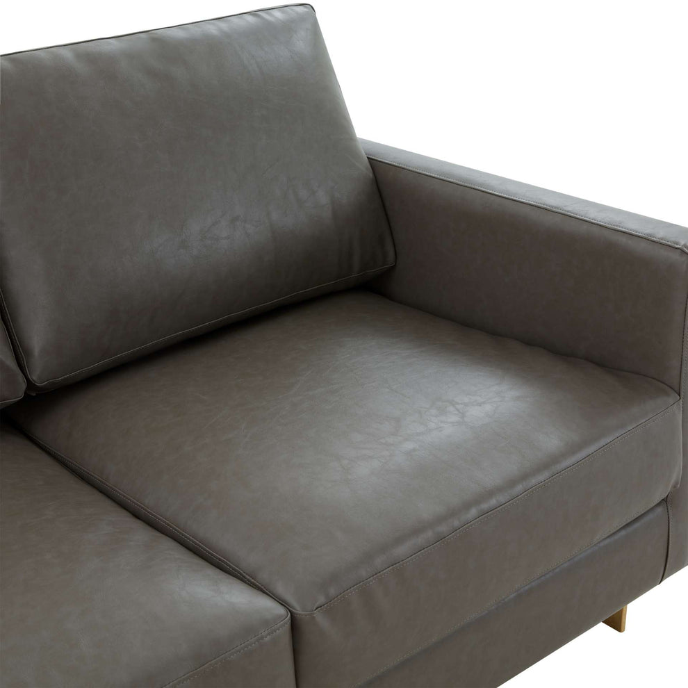LeisureMod Lincoln Modern Mid-Century Upholstered Leather Loveseat with Gold Frame | Loveseats | Modishstore - 14