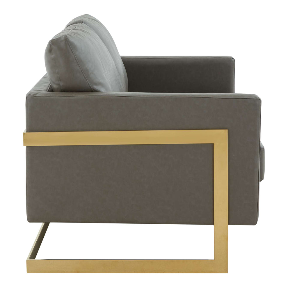 LeisureMod Lincoln Modern Mid-Century Upholstered Leather Loveseat with Gold Frame | Loveseats | Modishstore - 16
