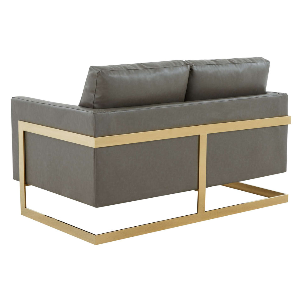 LeisureMod Lincoln Modern Mid-Century Upholstered Leather Loveseat with Gold Frame | Loveseats | Modishstore - 15
