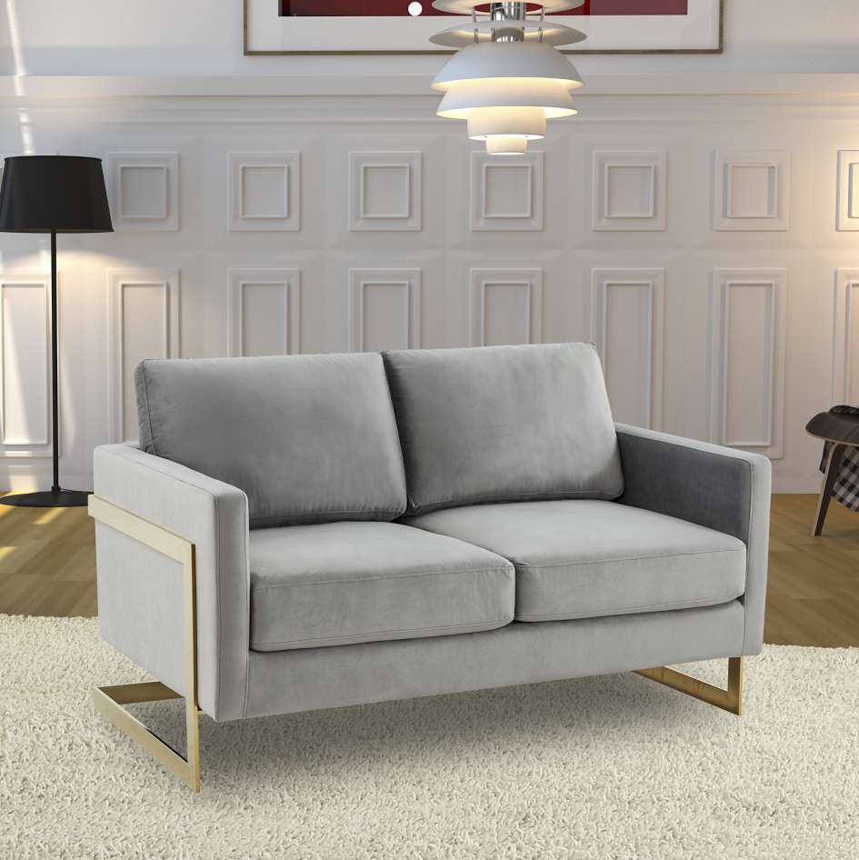 LeisureMod Lincoln Modern Mid-Century Upholstered Velvet Loveseat with Gold Frame | Loveseats | Modishstore - 25