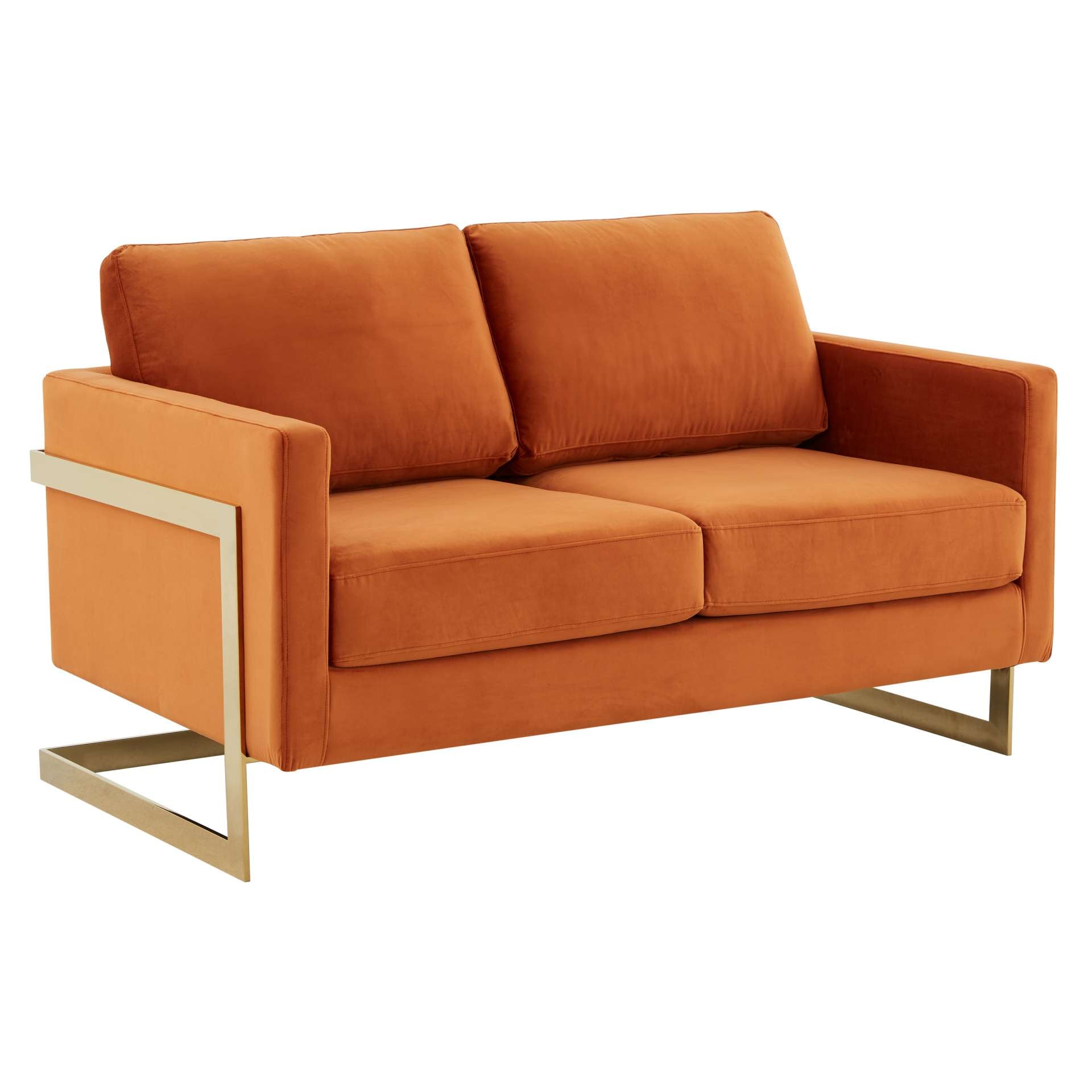 LeisureMod Lincoln Modern Mid-Century Upholstered Velvet Loveseat with Gold Frame | Loveseats | Modishstore - 29
