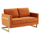 LeisureMod Lincoln Modern Mid-Century Upholstered Velvet Loveseat with Gold Frame | Loveseats | Modishstore - 29