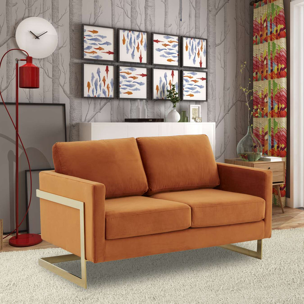 LeisureMod Lincoln Modern Mid-Century Upholstered Velvet Loveseat with Gold Frame | Loveseats | Modishstore - 31