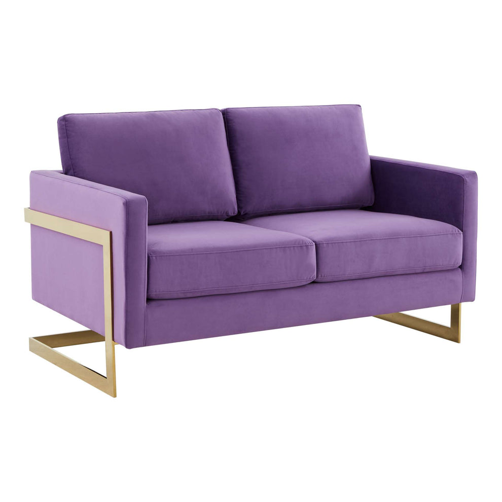 LeisureMod Lincoln Modern Mid-Century Upholstered Velvet Loveseat with Gold Frame | Loveseats | Modishstore - 36