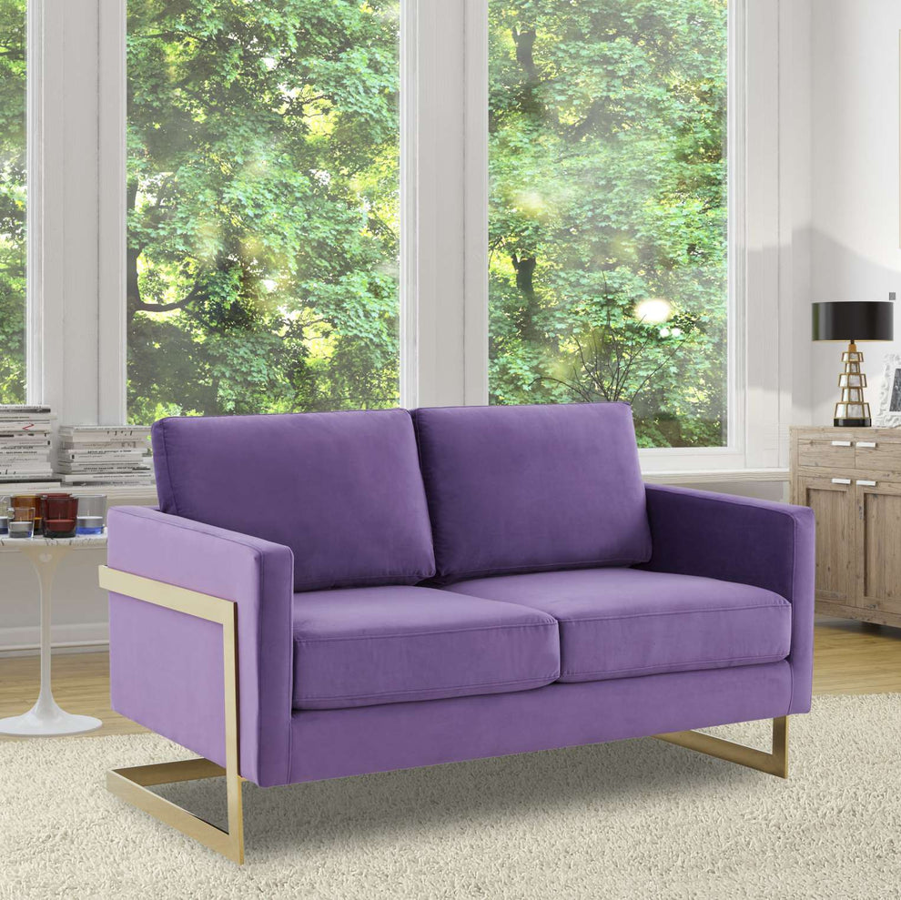 LeisureMod Lincoln Modern Mid-Century Upholstered Velvet Loveseat with Gold Frame | Loveseats | Modishstore - 32