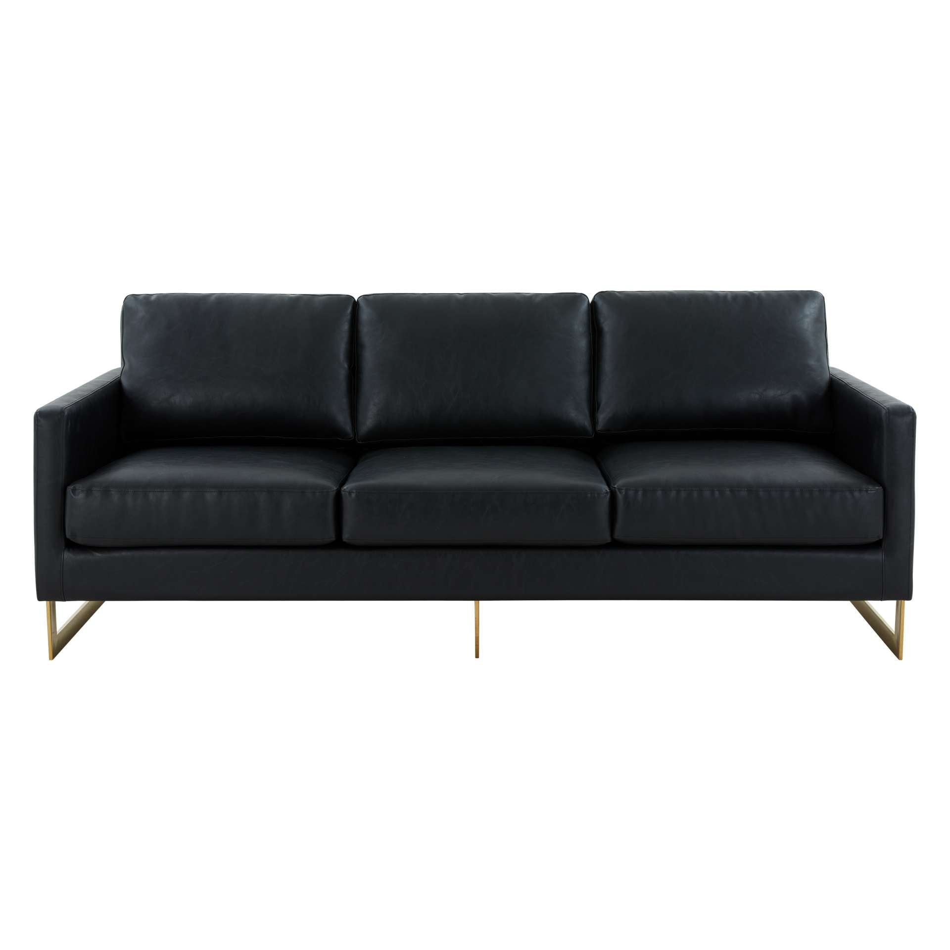 LeisureMod Lincoln Modern Mid-Century Upholstered Leather Sofa with Gold Frame | Sofas | Modishstore - 7