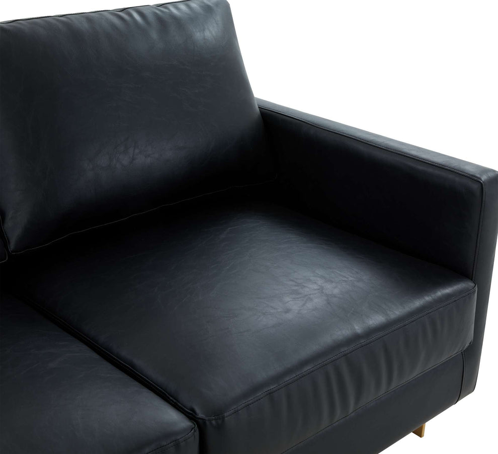 LeisureMod Lincoln Modern Mid-Century Upholstered Leather Sofa with Gold Frame | Sofas | Modishstore - 4