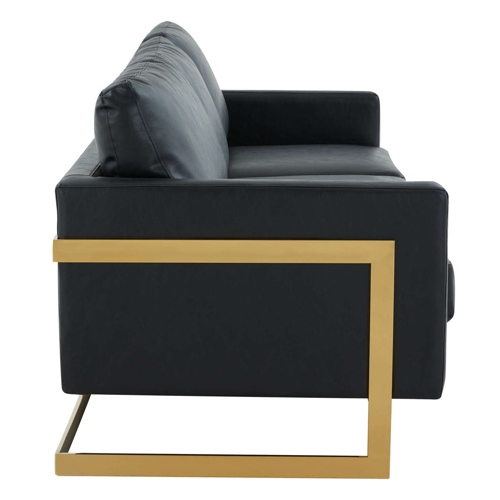 LeisureMod Lincoln Modern Mid-Century Upholstered Leather Sofa with Gold Frame | Sofas | Modishstore - 6