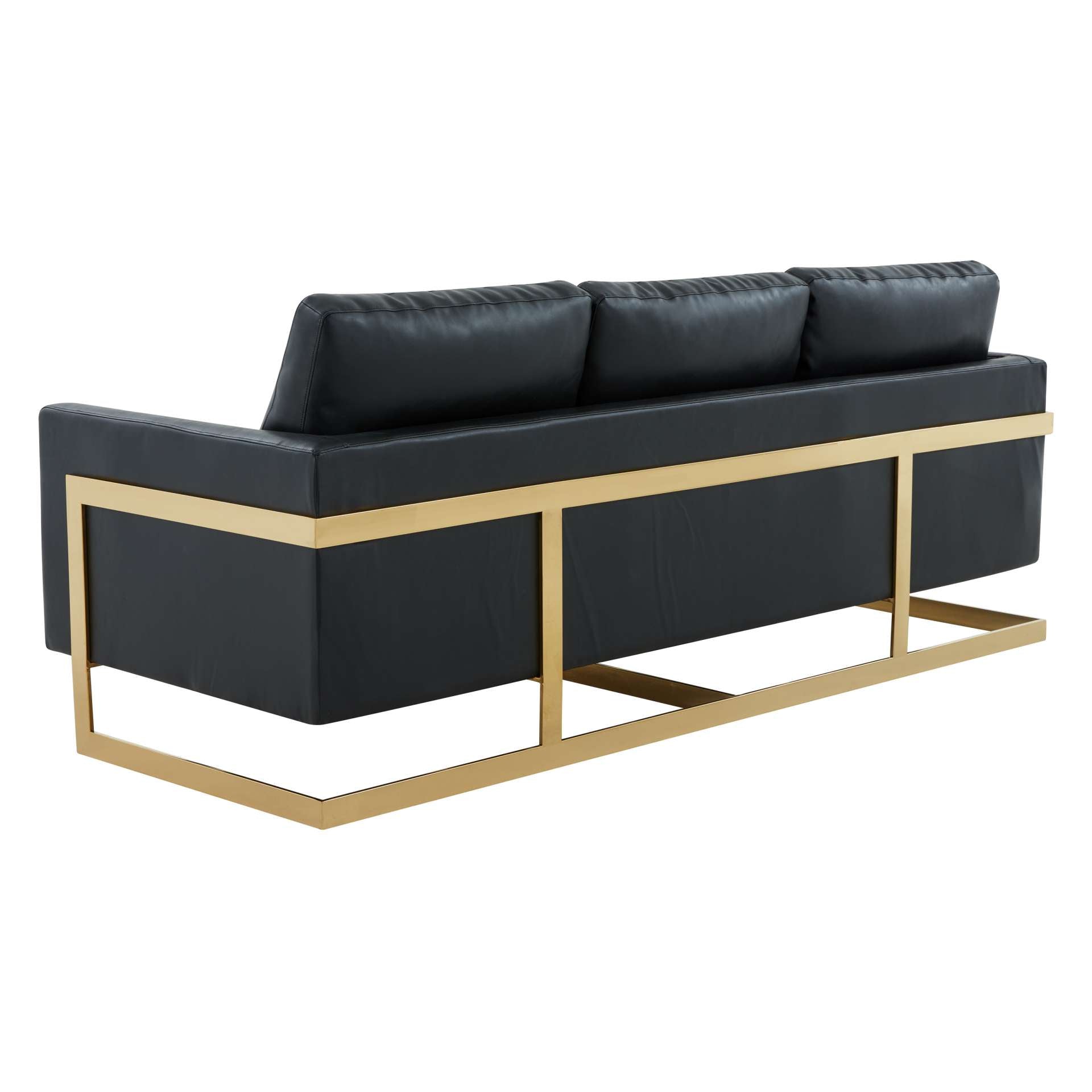 LeisureMod Lincoln Modern Mid-Century Upholstered Leather Sofa with Gold Frame | Sofas | Modishstore - 5