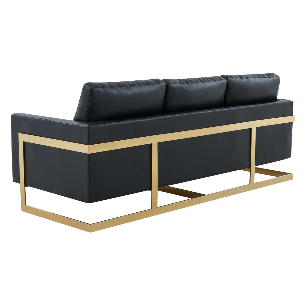 LeisureMod Lincoln Modern Mid-Century Upholstered Leather Sofa with Gold Frame | Sofas | Modishstore - 5