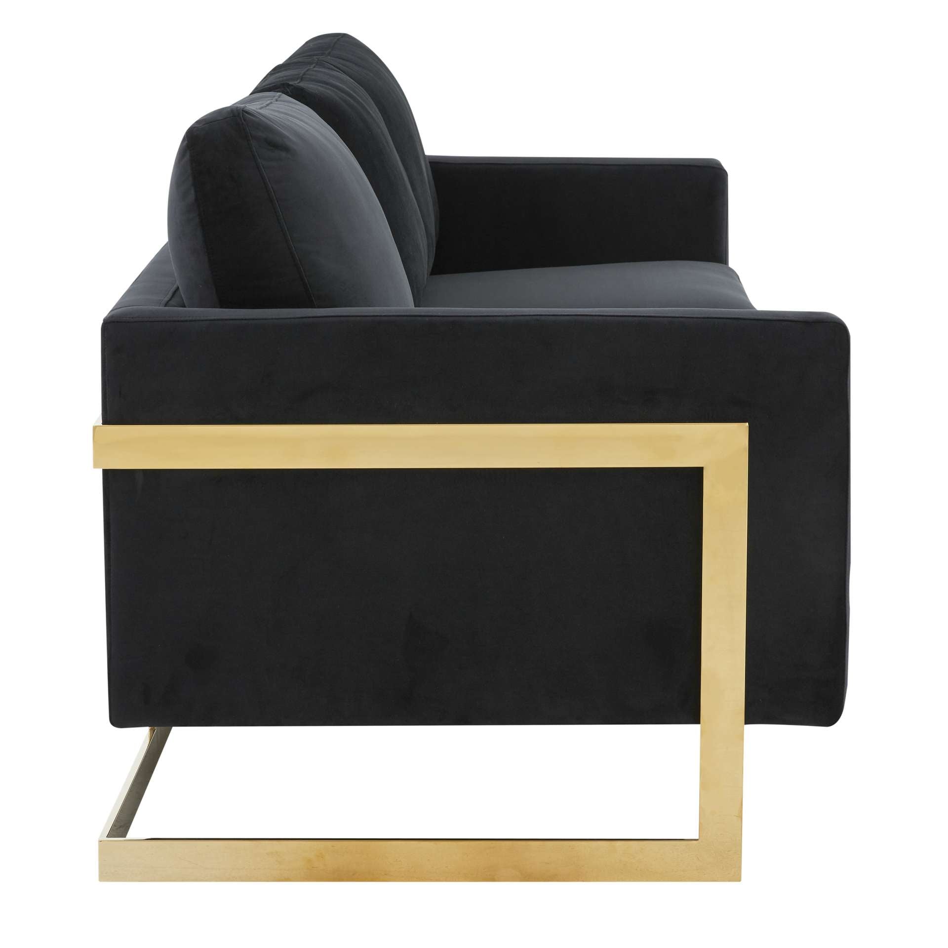 LeisureMod Lincoln Modern Mid-Century Upholstered Velvet Sofa with Gold Frame | Sofas | Modishstore - 6
