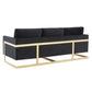 LeisureMod Lincoln Modern Mid-Century Upholstered Velvet Sofa with Gold Frame | Sofas | Modishstore - 5