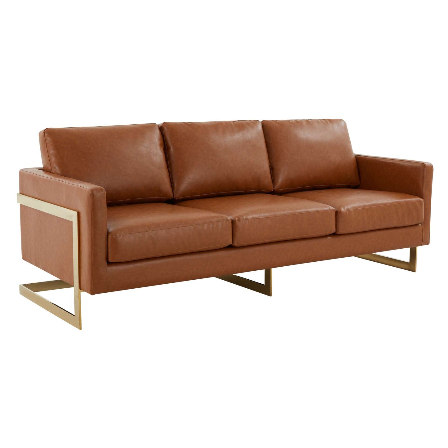 LeisureMod Lincoln Modern Mid-Century Upholstered Leather Sofa with Gold Frame | Sofas | Modishstore - 10
