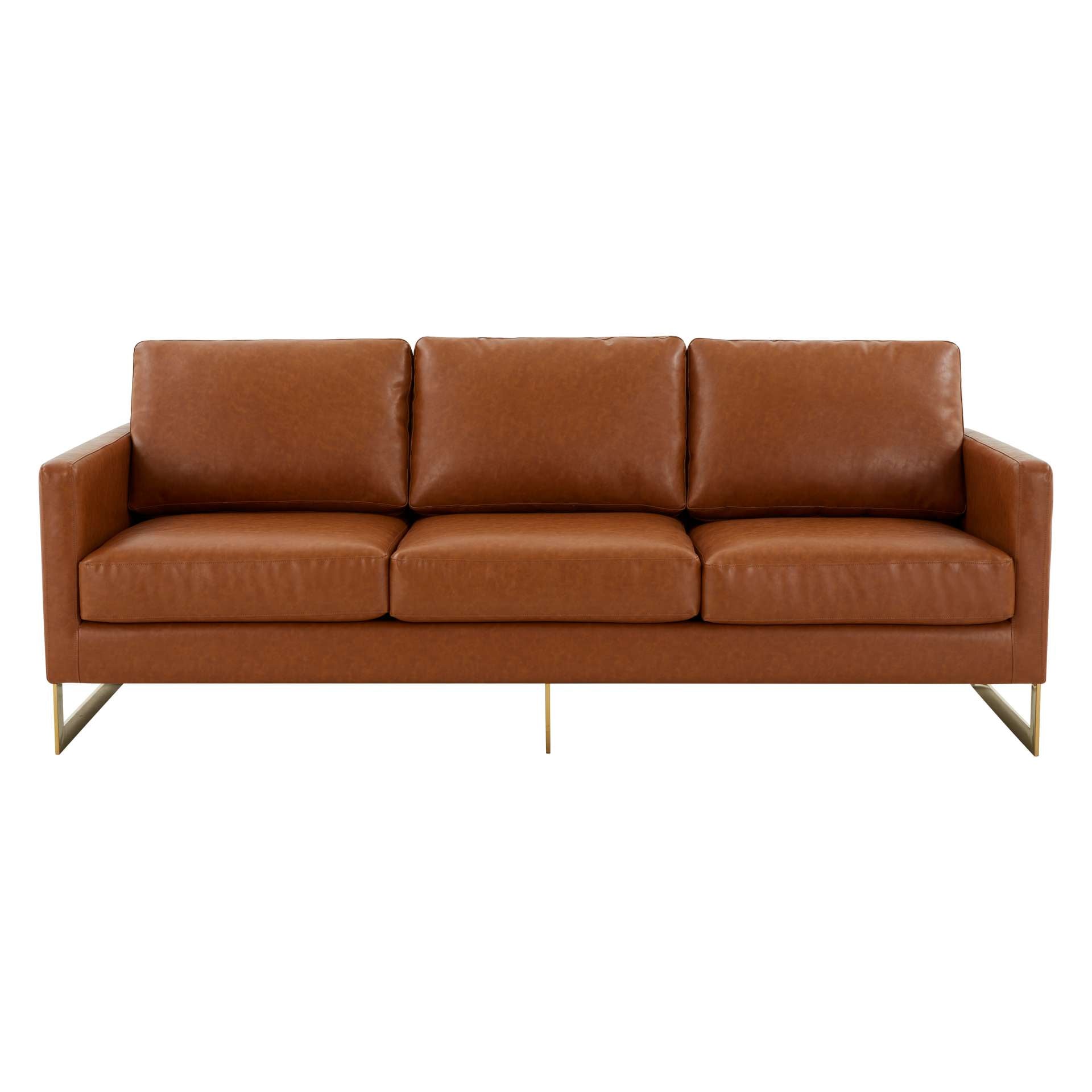 LeisureMod Lincoln Modern Mid-Century Upholstered Leather Sofa with Gold Frame | Sofas | Modishstore - 14