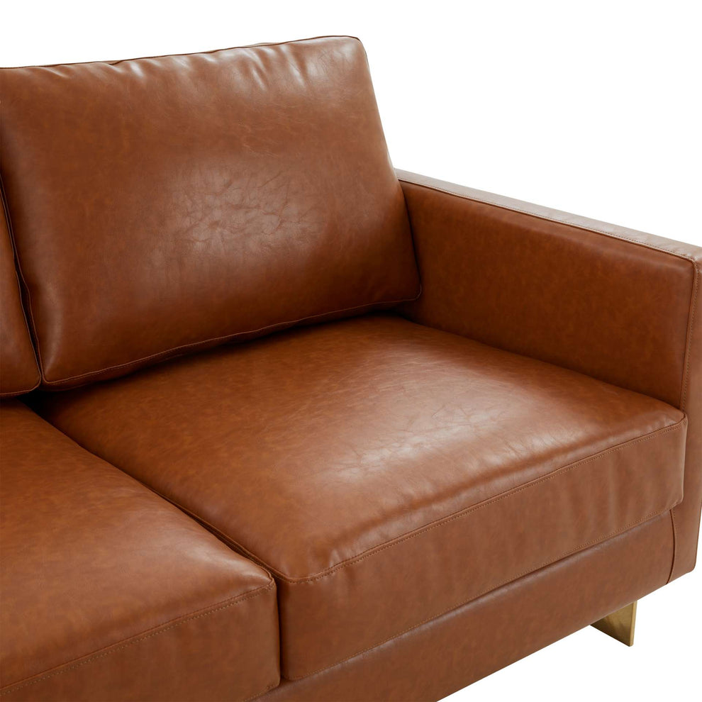 LeisureMod Lincoln Modern Mid-Century Upholstered Leather Sofa with Gold Frame | Sofas | Modishstore - 11
