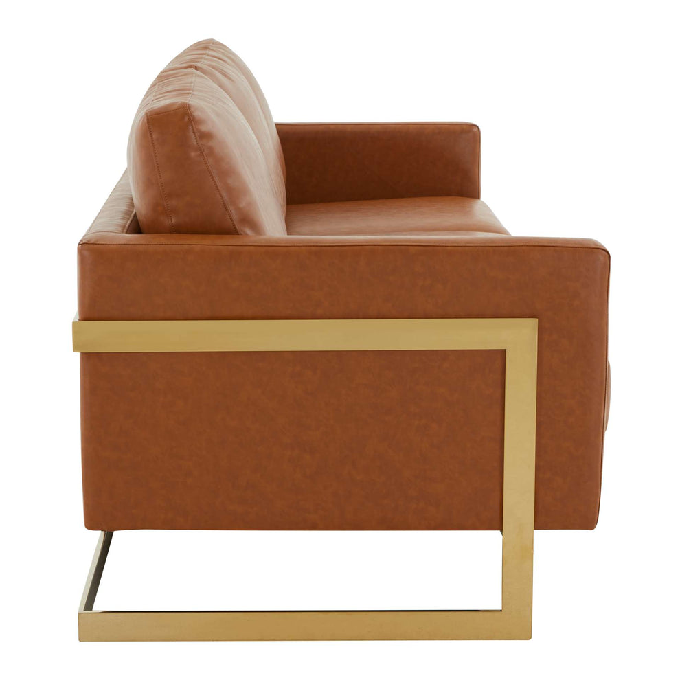 LeisureMod Lincoln Modern Mid-Century Upholstered Leather Sofa with Gold Frame | Sofas | Modishstore - 13