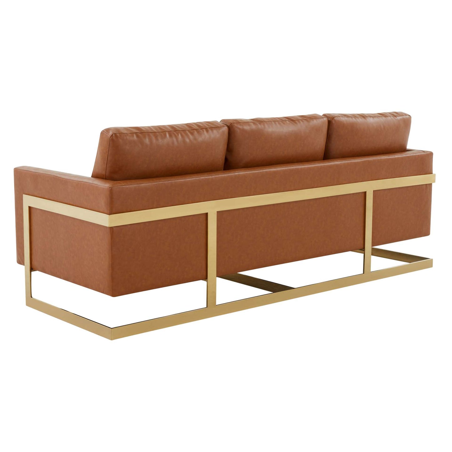 LeisureMod Lincoln Modern Mid-Century Upholstered Leather Sofa with Gold Frame | Sofas | Modishstore - 12