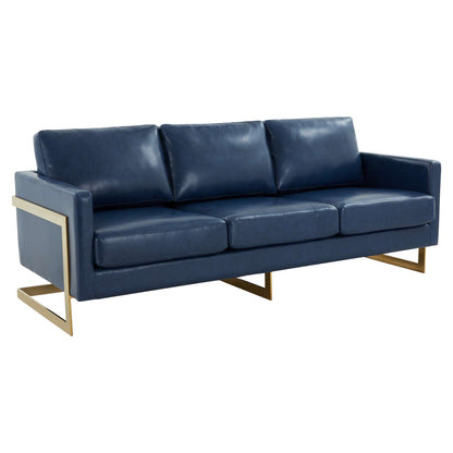 LeisureMod Lincoln Modern Mid-Century Upholstered Leather Sofa with Gold Frame | Sofas | Modishstore - 16