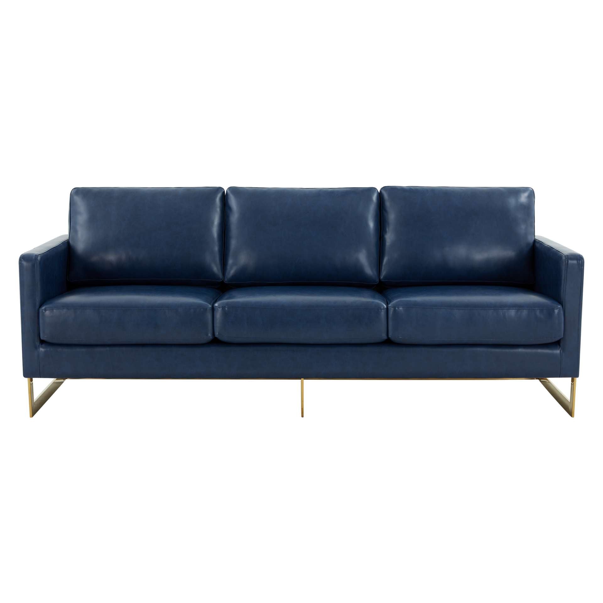 LeisureMod Lincoln Modern Mid-Century Upholstered Leather Sofa with Gold Frame | Sofas | Modishstore - 21