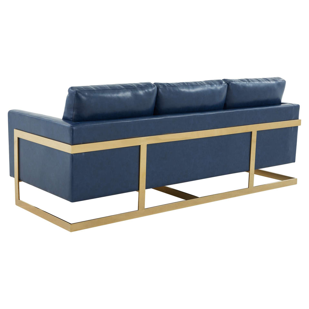 LeisureMod Lincoln Modern Mid-Century Upholstered Leather Sofa with Gold Frame | Sofas | Modishstore - 19