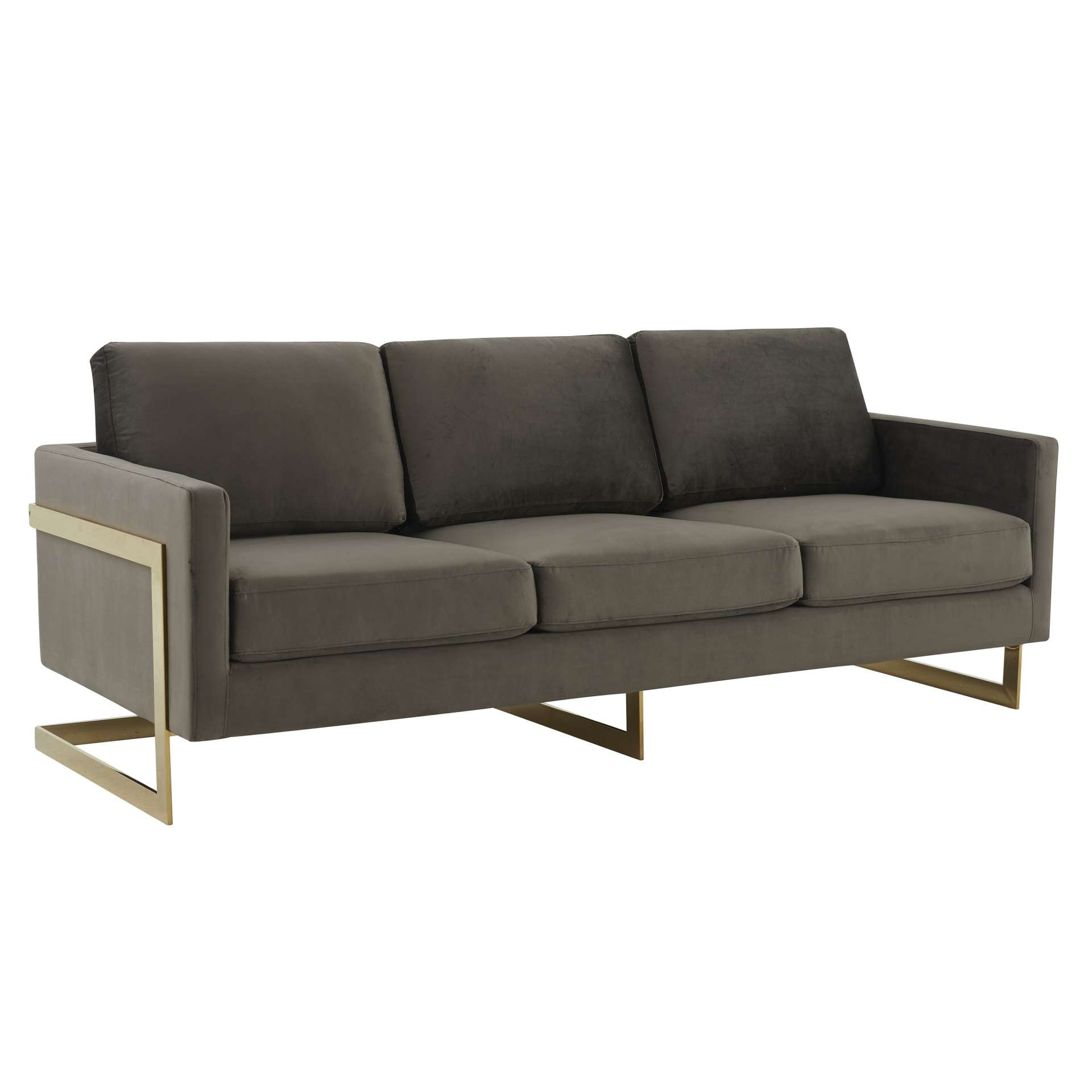 LeisureMod Lincoln Modern Mid-Century Upholstered Velvet Sofa with Gold Frame | Sofas | Modishstore - 9