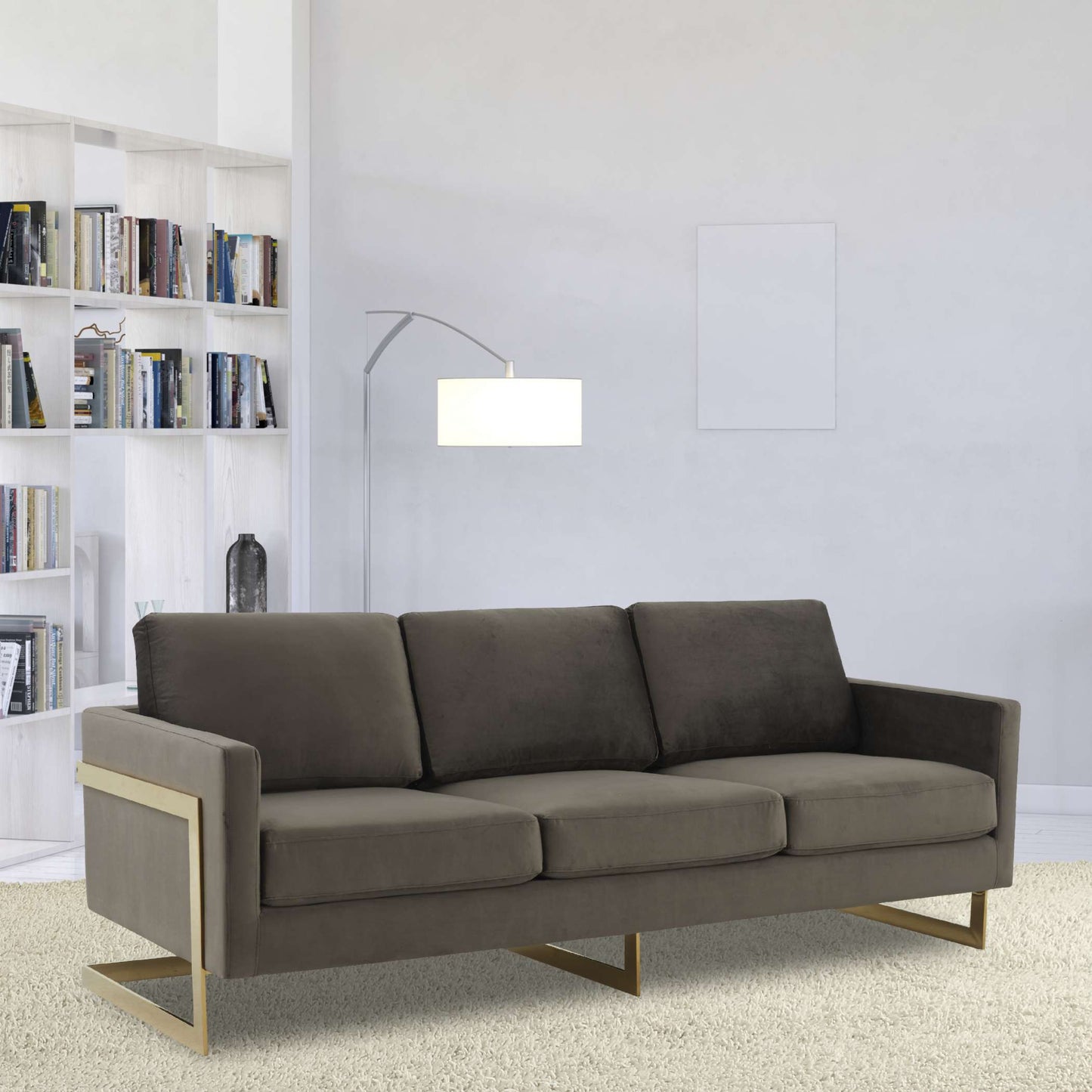 LeisureMod Lincoln Modern Mid-Century Upholstered Velvet Sofa with Gold Frame | Sofas | Modishstore - 8