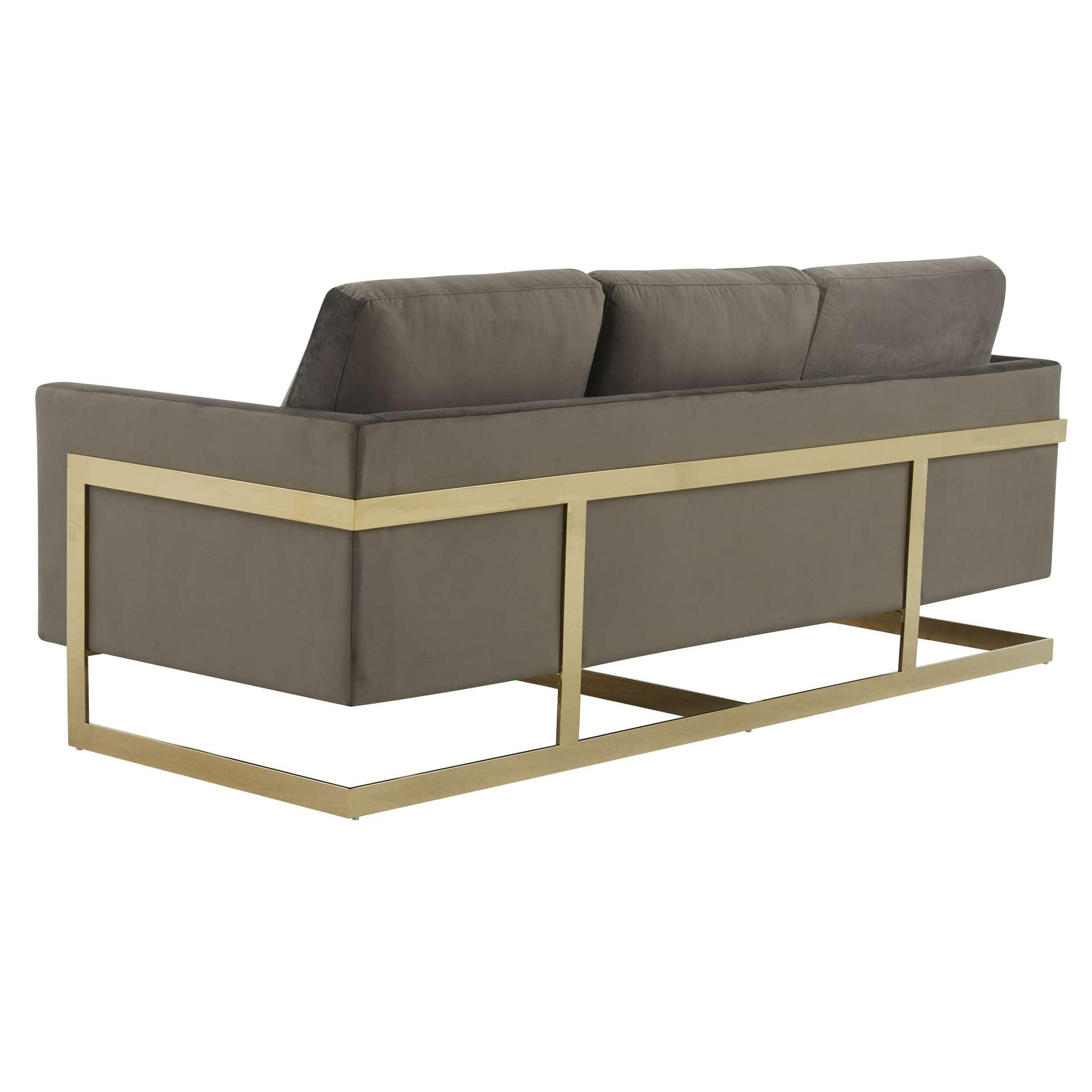LeisureMod Lincoln Modern Mid-Century Upholstered Velvet Sofa with Gold Frame | Sofas | Modishstore - 12