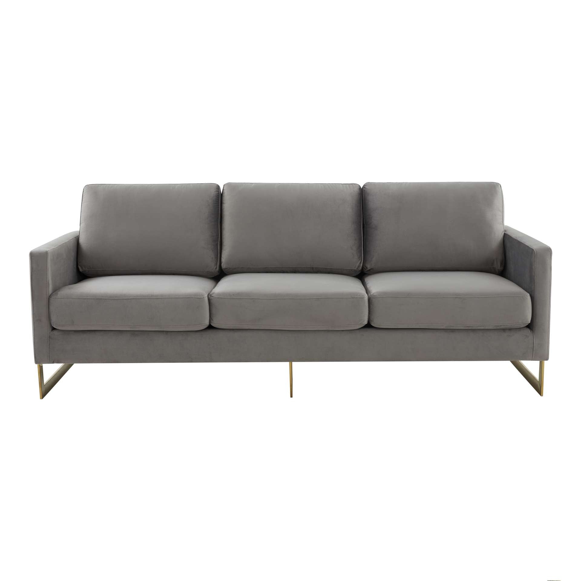 LeisureMod Lincoln Modern Mid-Century Upholstered Velvet Sofa with Gold Frame | Sofas | Modishstore - 18