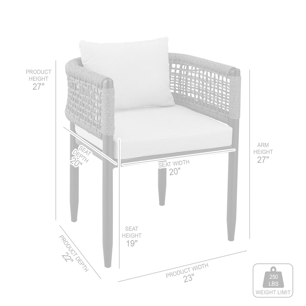 Alegria Outdoor Patio Dining Chair in Aluminum with Gray Rope and Cushions - Set of 2 By Armen Living | Outdoor Chairs | Modishstore - 10