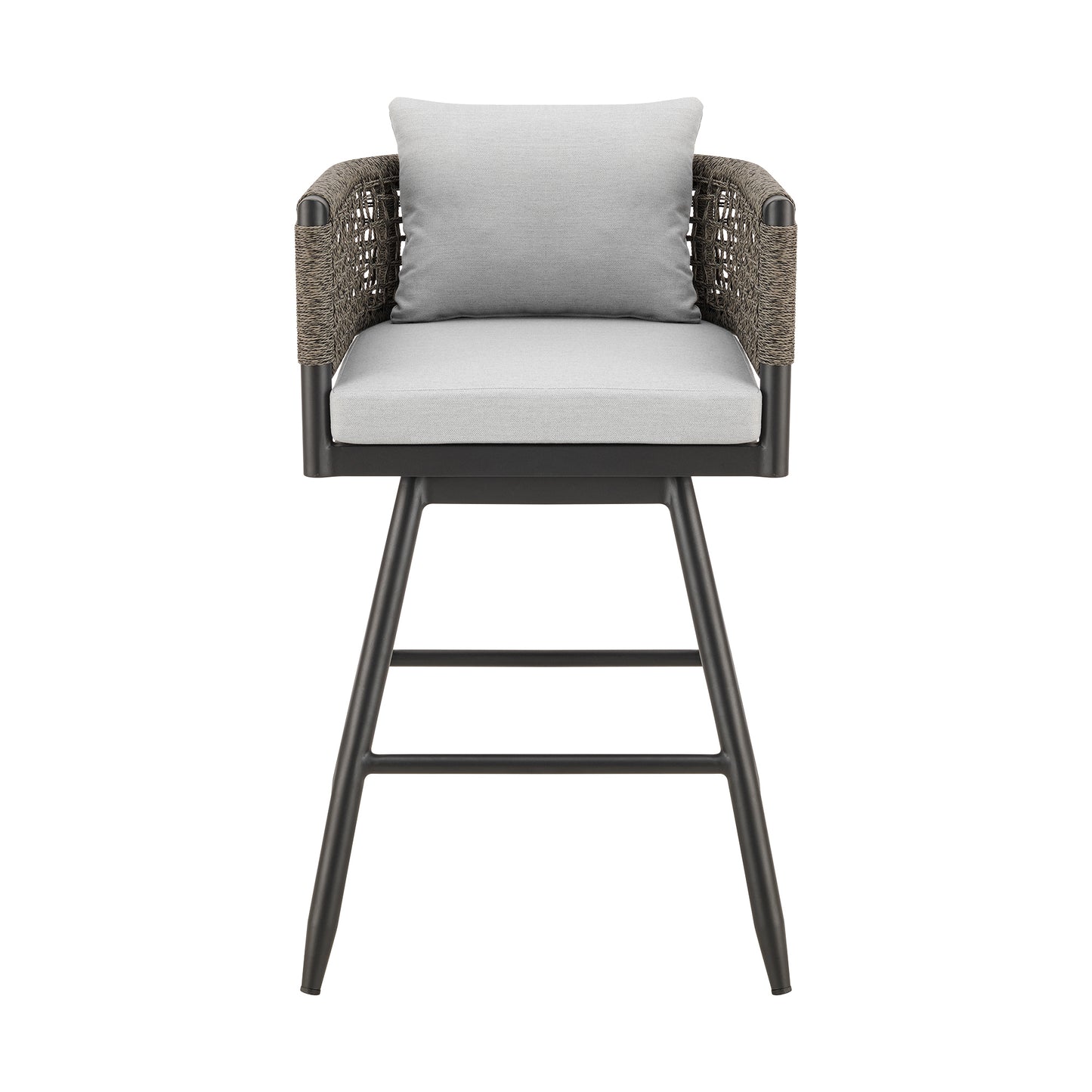 Alegria Outdoor Patio Swivel Counter Stool in Aluminum with Gray Rope and Light Gray Cushions By Armen Living | Bar Stools | Modishstore - 3