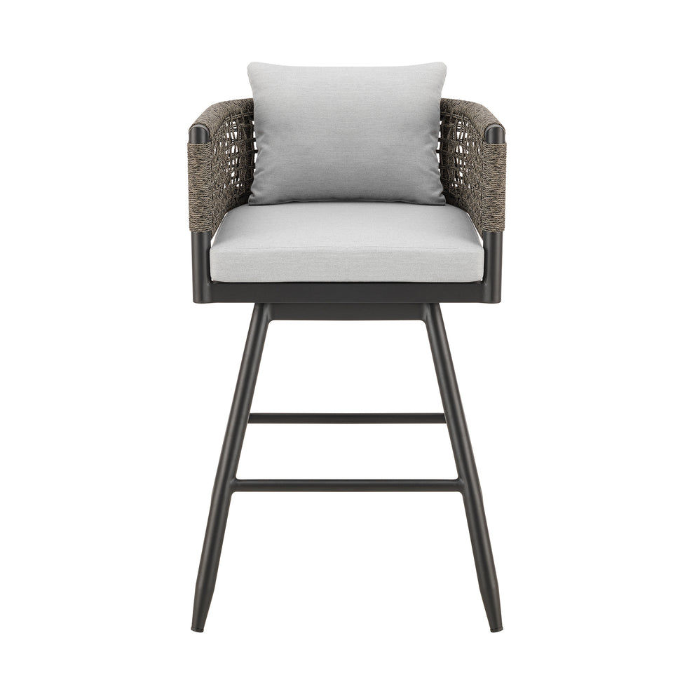 Alegria Outdoor Patio Swivel Counter Stool in Aluminum with Gray Rope and Light Gray Cushions By Armen Living | Bar Stools | Modishstore - 3