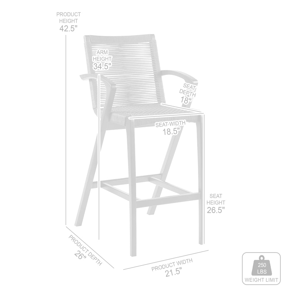 Brielle Outdoor Light Eucalyptus Wood and Charcoal Rope Counter Height Stool By Armen Living | Bar Stools | Modishstore - 9