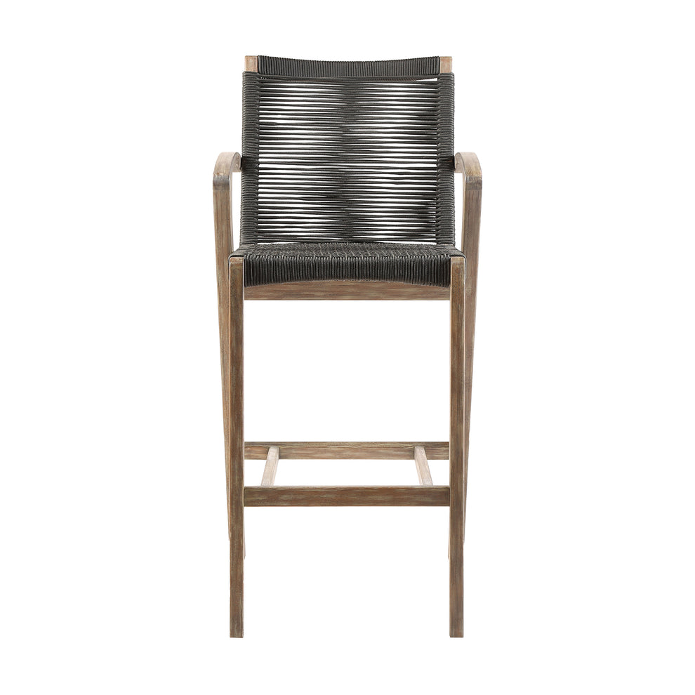 Brielle Outdoor Light Eucalyptus Wood and Charcoal Rope Bar Height Stool By Armen Living | Bar Stools | Modishstore - 3