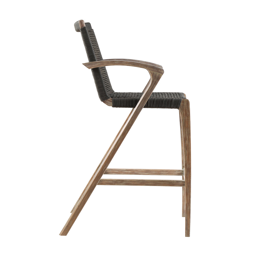 Brielle Outdoor Light Eucalyptus Wood and Charcoal Rope Bar Height Stool By Armen Living | Bar Stools | Modishstore - 4