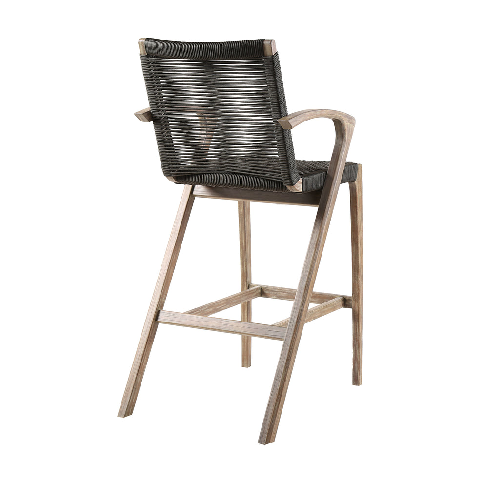 Brielle Outdoor Light Eucalyptus Wood and Charcoal Rope Bar Height Stool By Armen Living | Bar Stools | Modishstore - 5