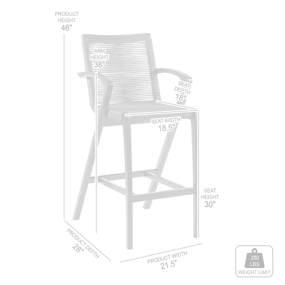 Brielle Outdoor Light Eucalyptus Wood and Charcoal Rope Bar Height Stool By Armen Living | Bar Stools | Modishstore - 9