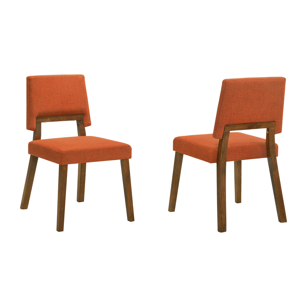 Channell Wood Dining Chair in Walnut Finish with Orange Fabric - Set of 2 By Armen Living | Dining Chairs | Modishstore - 3