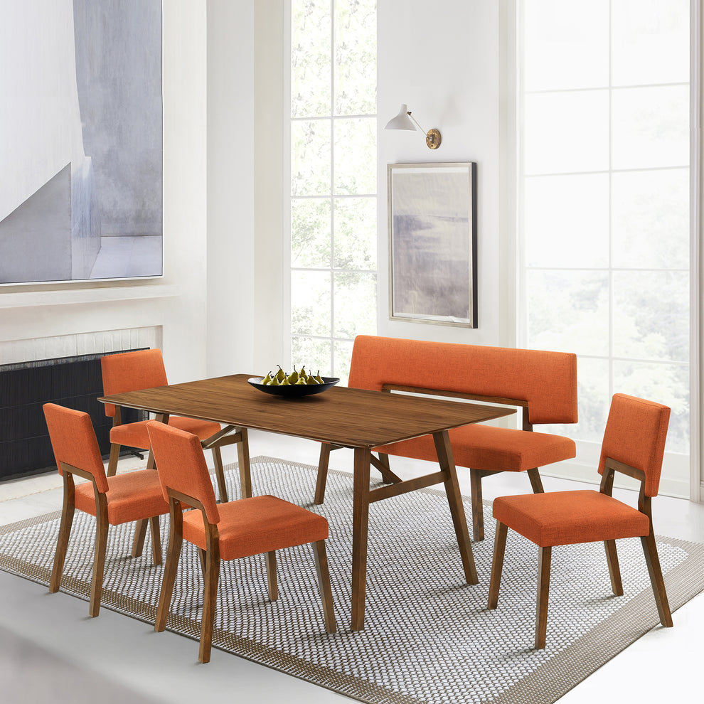 Channell Wood Dining Chair in Walnut Finish with Orange Fabric - Set of 2 By Armen Living | Dining Chairs | Modishstore - 2