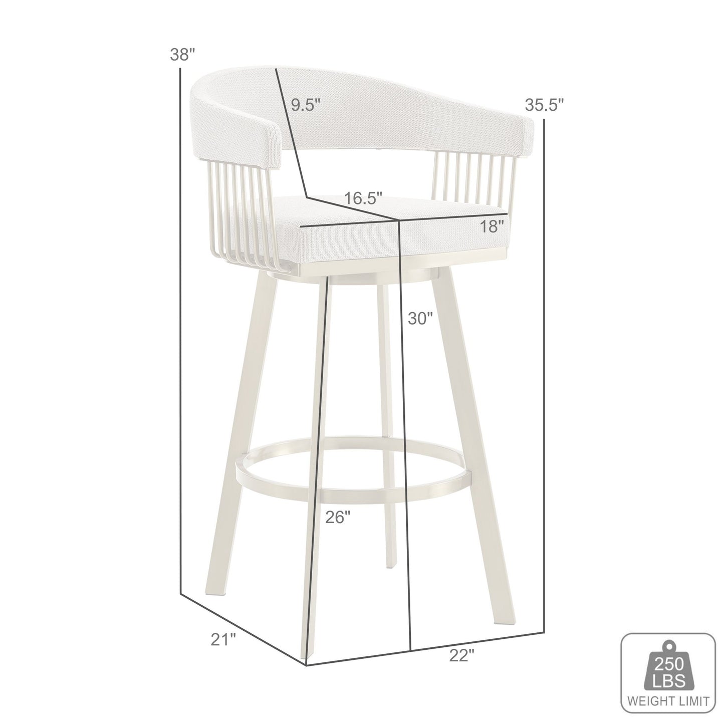 Chelsea 30" Swivel Bar Stool with Gold Brushed Stainless Steel and Taupe Fabric By Armen Living | Bar Stools | Modishstore - 9