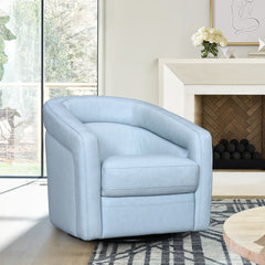 Desi Sky Blue Leather Swivel Accent Chair By Armen Living