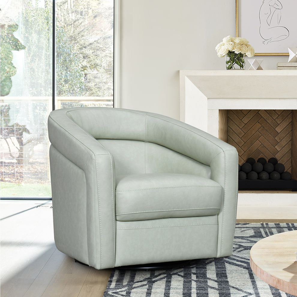 Desi Sky Blue Leather Swivel Accent Chair By Armen Living | Accent Chairs | Modishstore - 10
