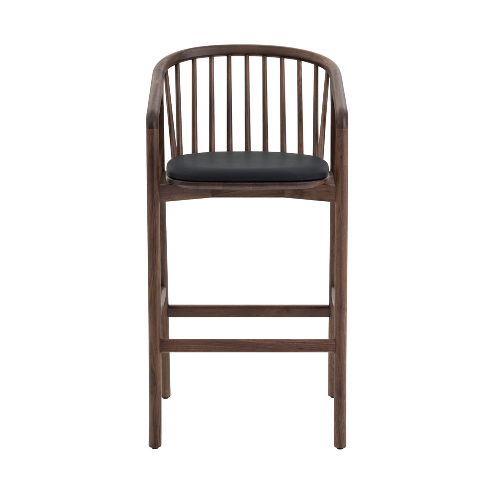 Echo Walnut Wood and Black Faux Leather Bar Stool By Armen Living | Bar Stools | Modishstore - 3