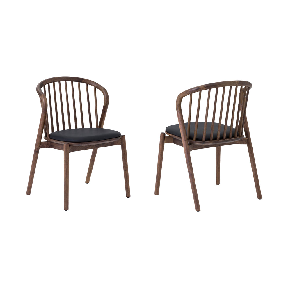 Echo Walnut Wood and Black Faux Leather Dining Chairs - Set of 2 By Armen Living | Dining Chairs | Modishstore - 3