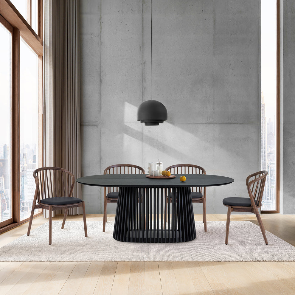 Echo Walnut Wood and Black Faux Leather Dining Chairs - Set of 2 By Armen Living | Dining Chairs | Modishstore - 2